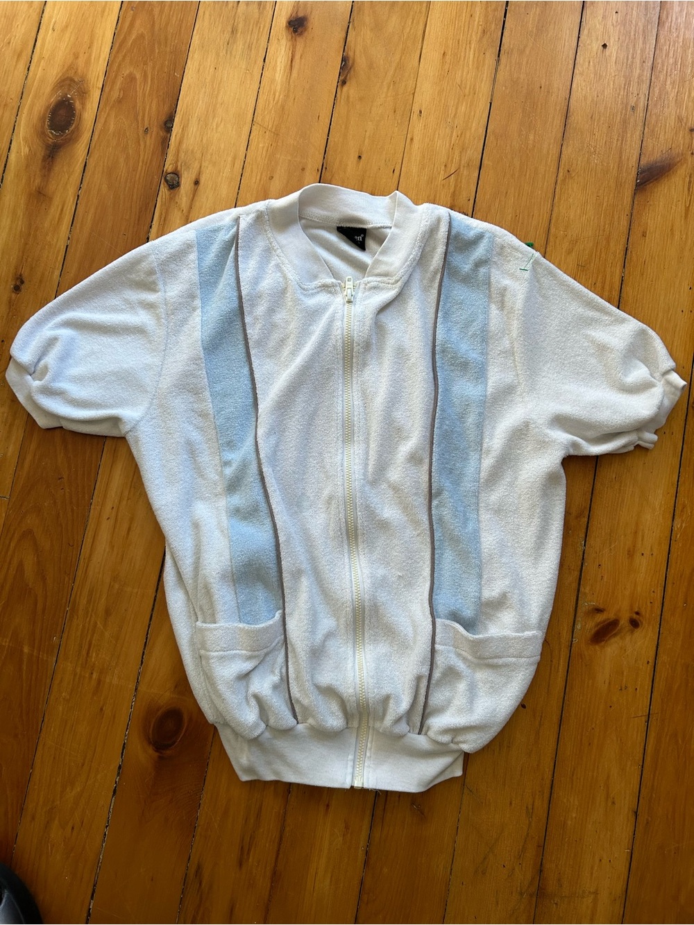 Jantzen terry cloth vintage jersey white blue pockets USA medium